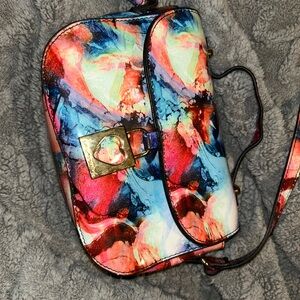 Betsey Johnson Red and Blue Crossbody Bag with Abstract Design